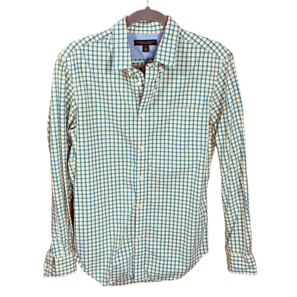 Banana Republic Men's Soft Wash Button Front Shirt Blue Yellow Plaid Size S Smal